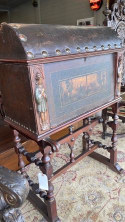 1920’s leather and walnut Spanish Varqueno Desk
