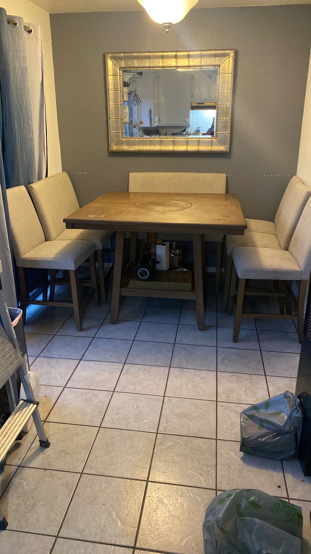 7 PC COUNTER HEIGHT DINING SET W/LAZY SUSAN