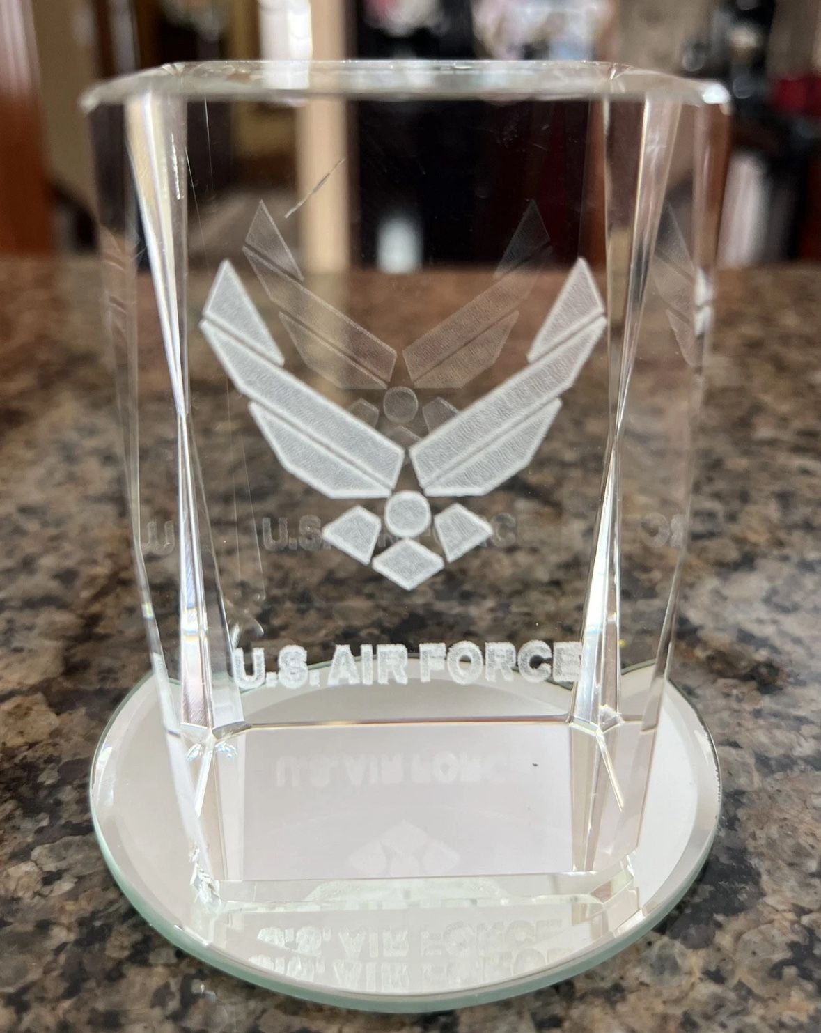 U. S. Air Force Glass Paperweight With Box And Mirror