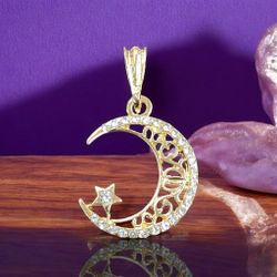 18K Gold Filled over Sterling Silver 
Filigree Moon Pendant
