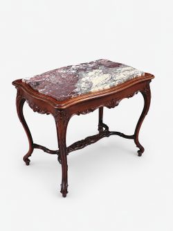 French Louis XV Style Mahogany & Breccia Viola Marble Console Table, c.1920's - Delivery Available