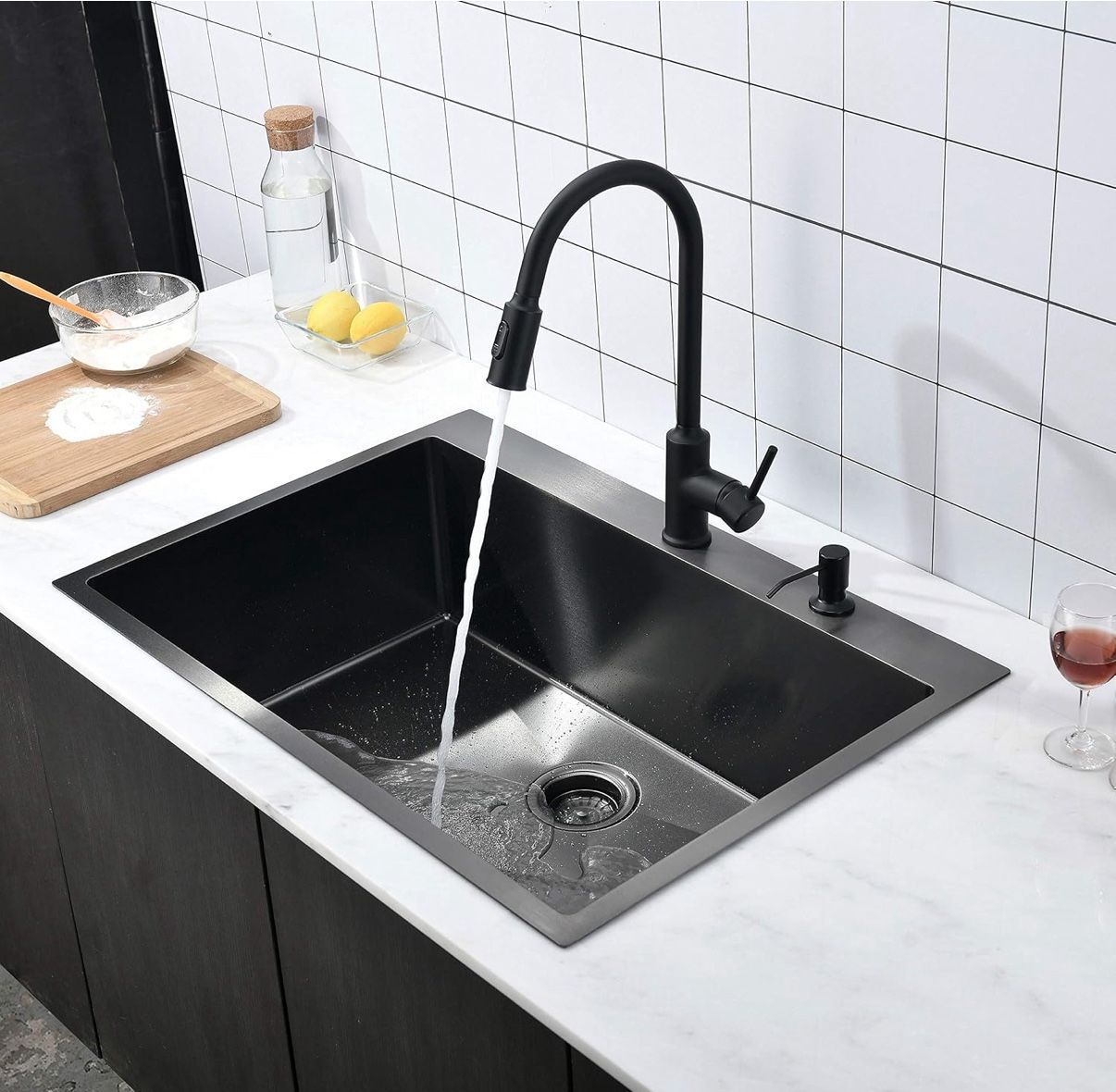 33″x22″x9″ Drop In Kitchen Sink Black Top Mount (D013B 1)
