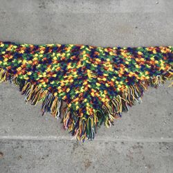 Multi-Colored Crochet Triangle Shawl/Wrap/Scarf - 28 x 50