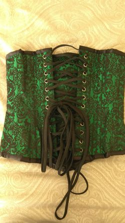 High end corset emerald green and black floral