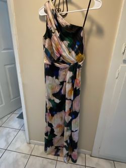 Adrianna Papell One-Shoulder Pleated Maxi Dress – Size 6