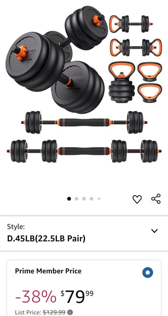 FEIERDUN Adjustable Dumbbells, 20/30/40/45/70/90lbs Free Weight Set with Connector, 5 in1 Dumbbells Set Used as Barbell, Kettlebells, Push up Stand, W
