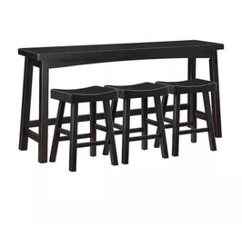 Lazzara Oxton 4-Piece Black Finish Wood Top Counter Height Bar Table Set Seats 3