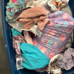 One 3 foot Tall Box And Tote filled With Baby Girl And Toddler Clothes 