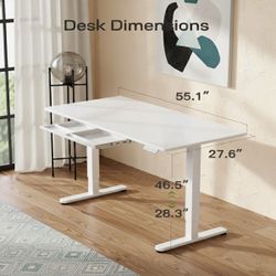 55'' White Glass Standing Desk