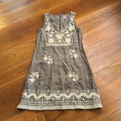 Johnny Was Shift Floral Embroidered Sleeveless Linen Dress
