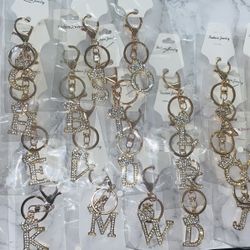 Gold Tone Bling Letter Key Chains