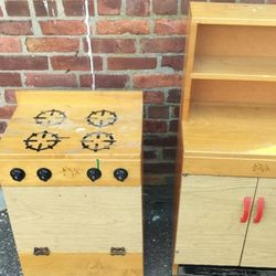 Commercial grade Childrens stove and kitchen storage set