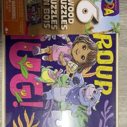 Nickelodeon 6 Wood Puzzles Dora & Friends W/ Storage Box, Sealed