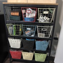 Metal Industrial Storage Shelving Unit with Wire Baskets