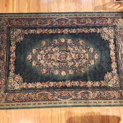 GÜRBÜZ Turkish Area Rug Large 9'6"x6'6" Emerald Green Floral Medallion Fringe