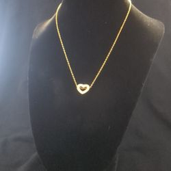 Pearl Color Filled Heart 18k Gold Plated Stainless Steel Necklace 16+2 Length 