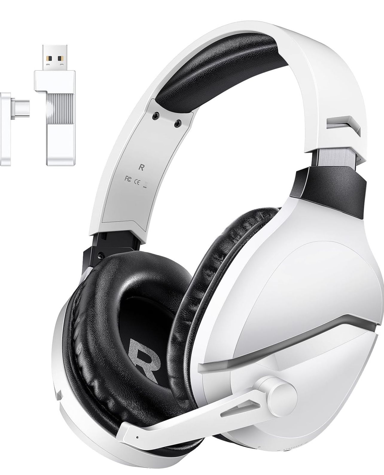 Wireless Gaming Headset with Noise Canceling Microphone for PS5, PC, PS4, 2.4G/Bluetooth Gaming Headphones with USB and Type-c Connector, Wired Mode f