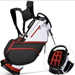 14-Way Golf Stand Bag With Cooler & Shoe Pocket & Rain Hood (White/Black/Red)
