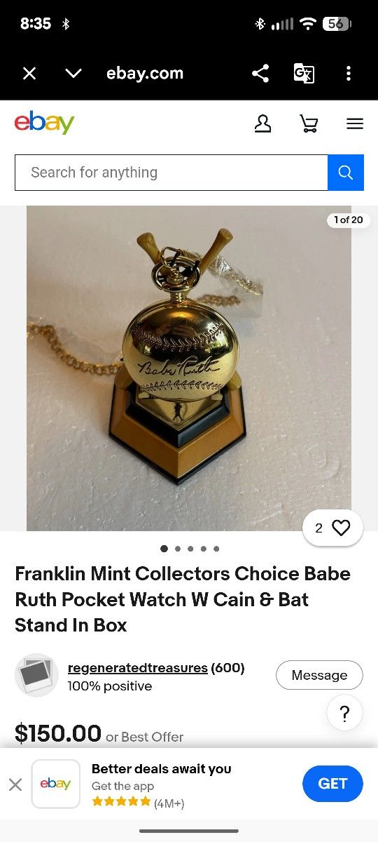 Babe Ruth Collectible Pocket Watch And Knife