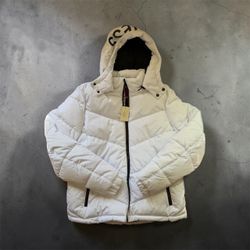 Guess White Puffer Jacket with Hood