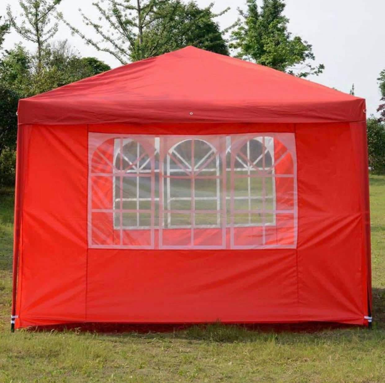 Commercial 10x10 Pop Up Canopy Tent with Four Removable Side Walls Instant Shade in Red, White, Blue, and Black