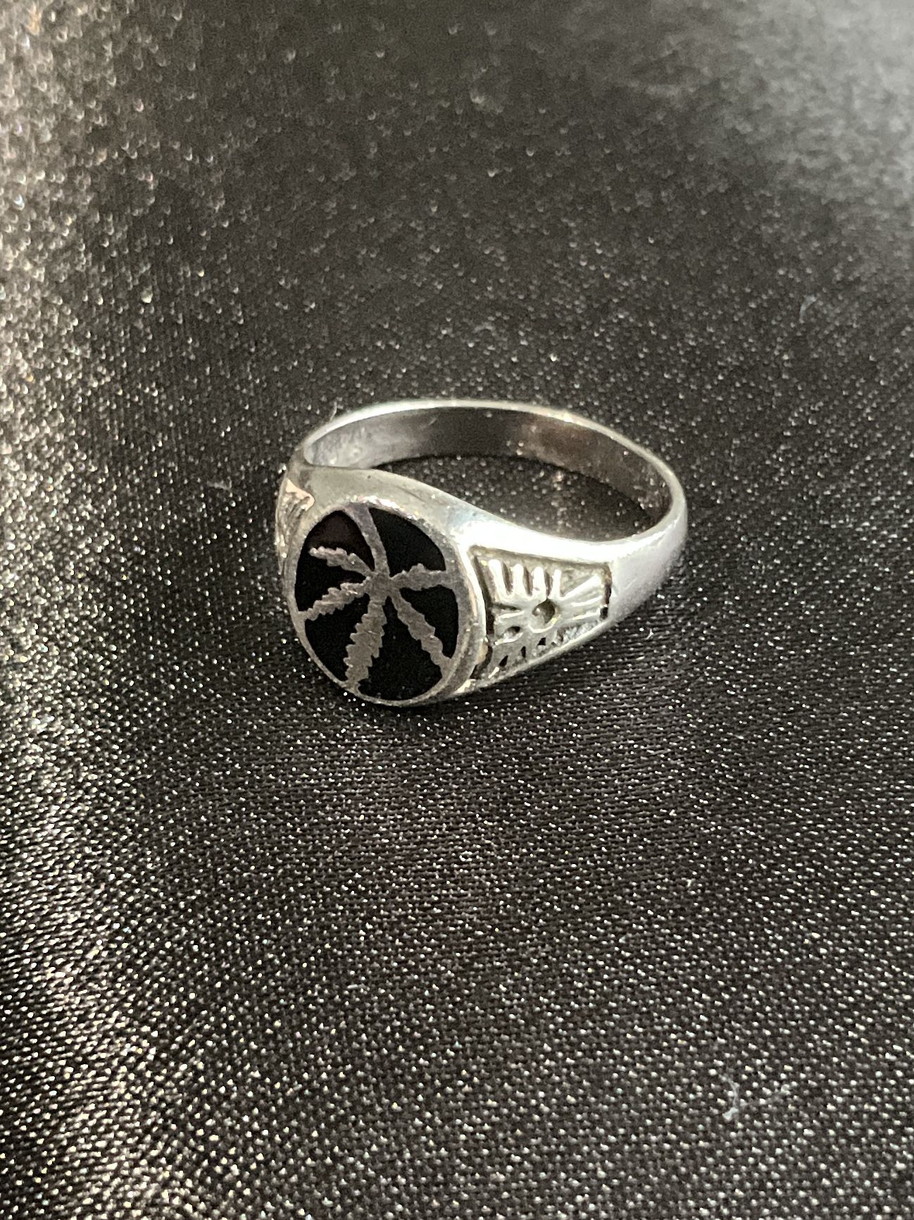 Vintage, rare ring, 925 sterling silver, inlay, black enamel.