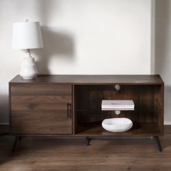 Mid-Century Modern Walnut TV Stand Console Storage Cabinet - New