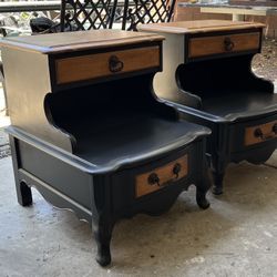 Pair of Vintage Solid Wood 2 Drawer Night Stands Or End Tables