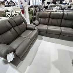 Brown Faux Leather Reclining Set 