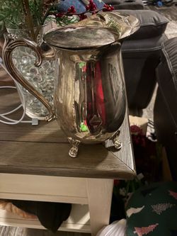 Silver-Plated Water Pitcher with Lid and Crystal China