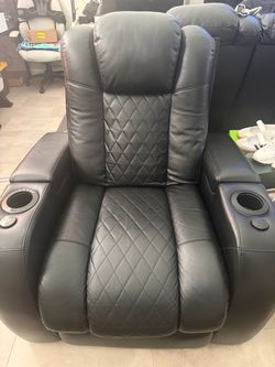 Black Leather Power Recliner Chair with Cup Holders and Tv stand