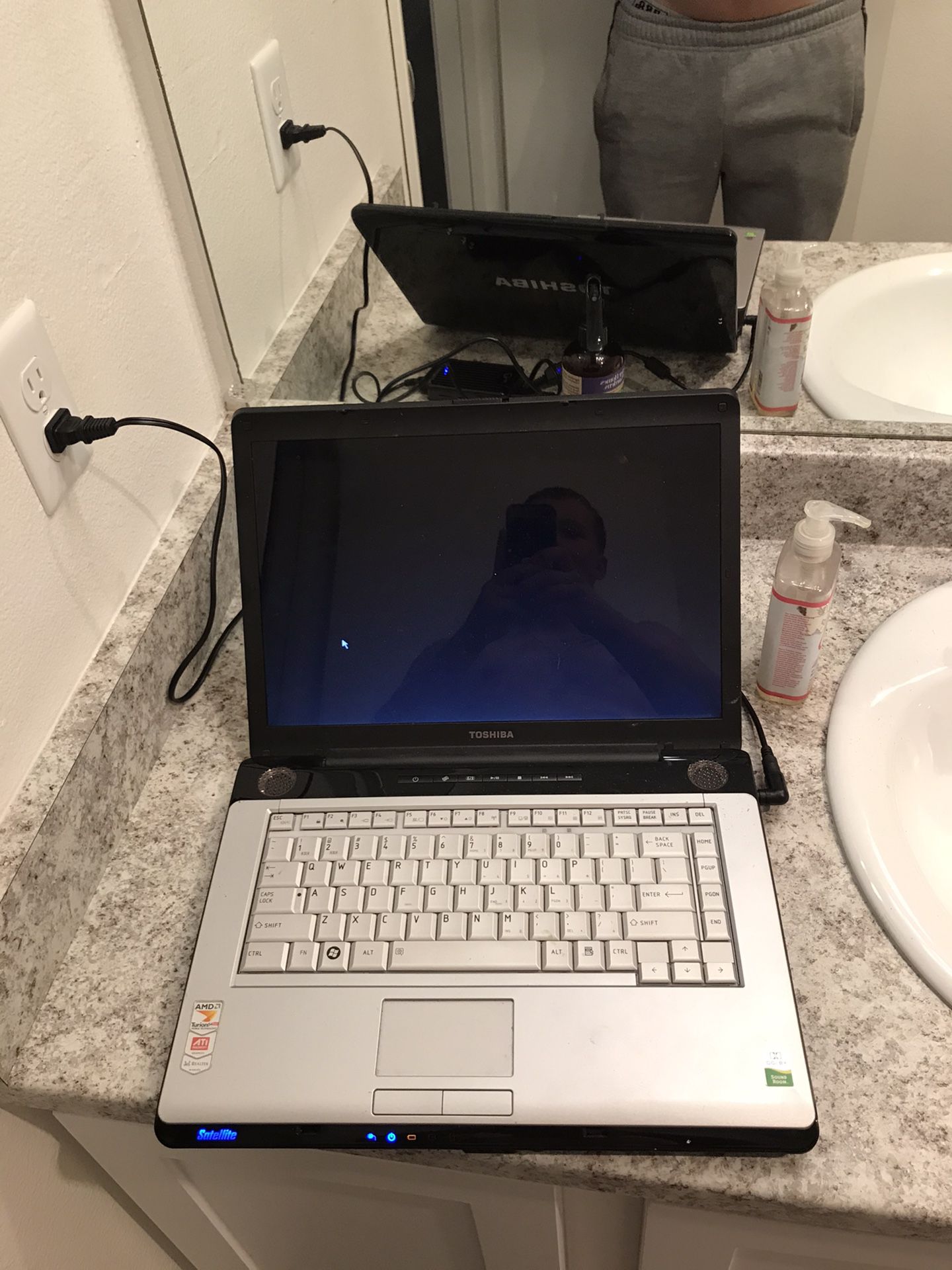 Toshiba laptop with charger.