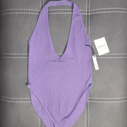 New Forever 21 Bodysuit Large Cheeky Halter Top Sugarplum Purple Ribbed Seamless