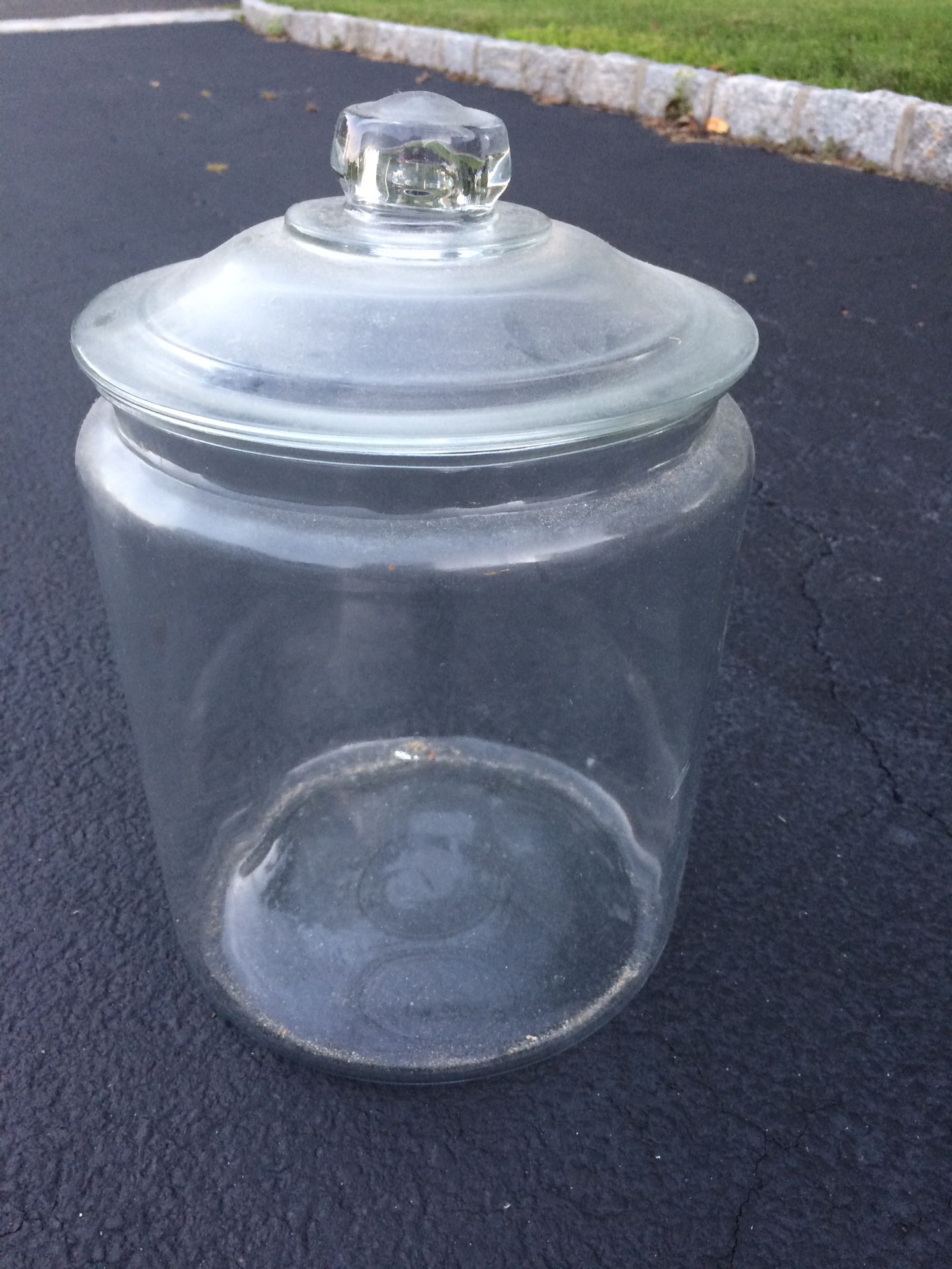 Large Glass Cookie / Candy Bar Jar with Lid 13.5” high x 8.5” wide.
