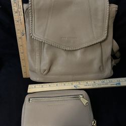 Great Beige Leather Backpack/purse And Wallet $50