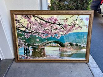 Large Framed Japanese Cherry Blossom Bridge Wall Art (5x3 foot photographic print)