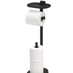 DELTA Freestanding Toilet Paper Holder with Shelf and Reserve in Matte Black