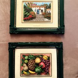 Pair of Decorative Framed Wall Art (12x10) – Classic Green Frames 