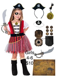 Girls Pirate Dress Costume 4-6 Small / Disfraz de Pirata Niñas Vestido Halloween