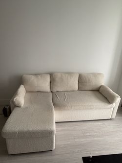Cream Boucle L-Shaped Sectional Sofa with Sleep Extension