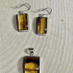 Set Of Drops earrings & pendant For Necklaces  With Original Chiapas Amber