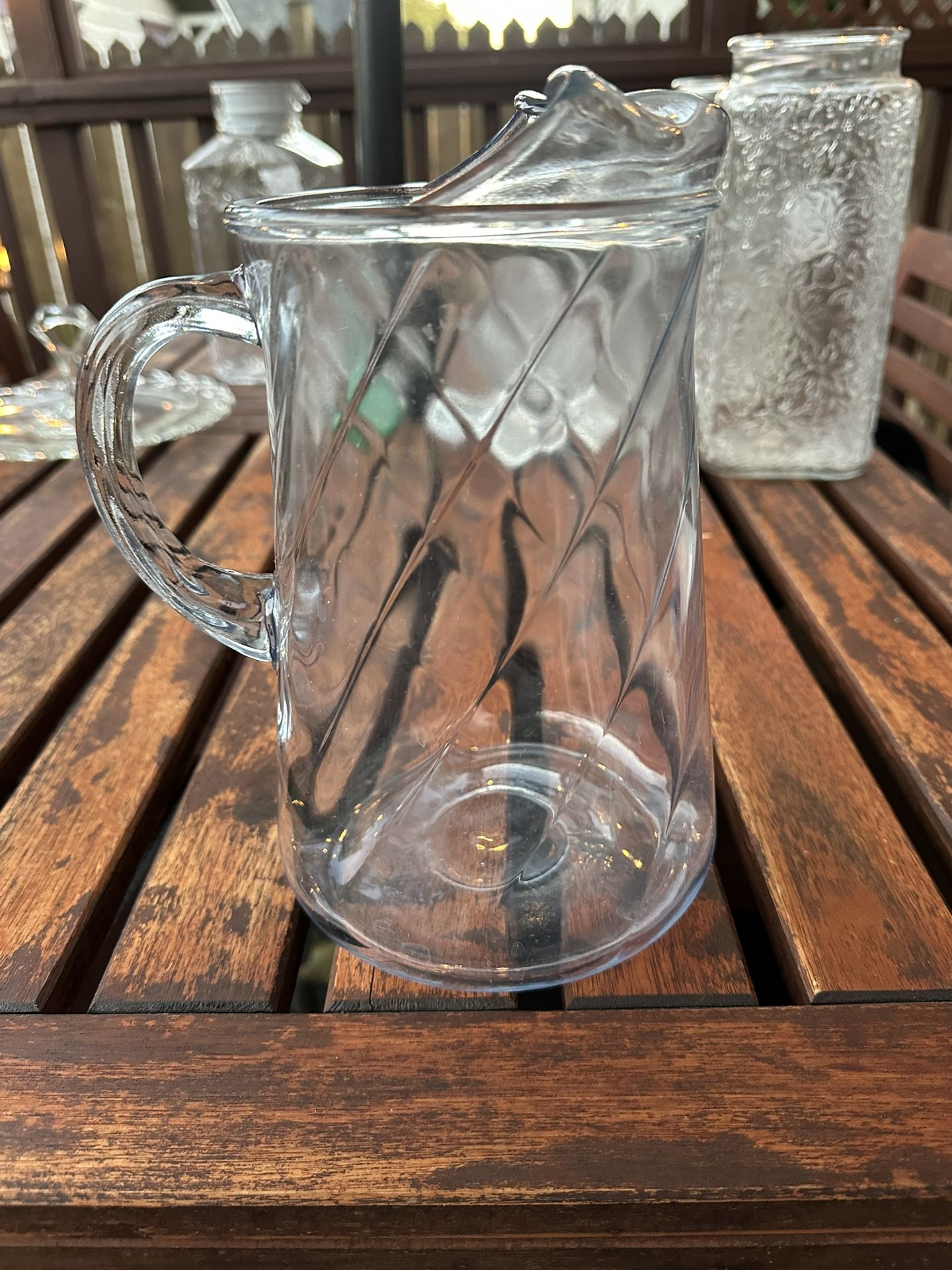 Vintage Indiana Glass Optic Swirl Pitcher With Ice Lip, Light Blue