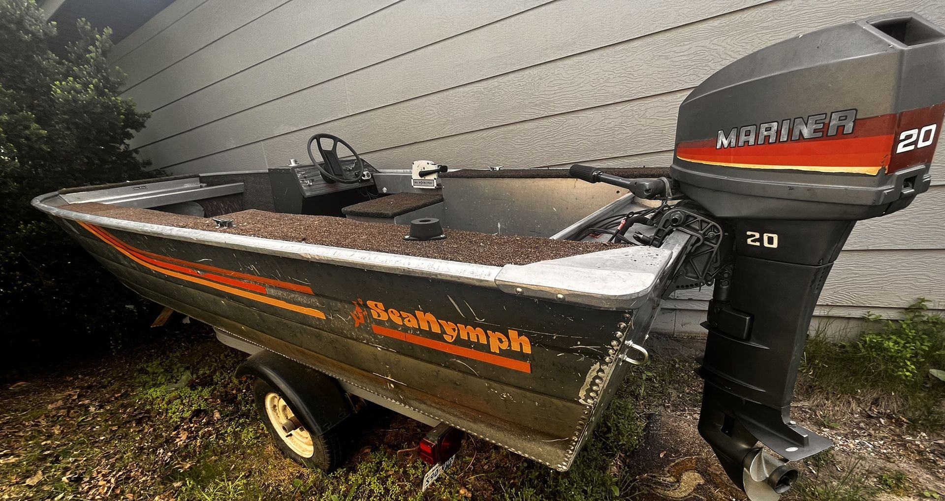 17ft Aluminim Sea Nypmh Fishing Boat w/20 Horse Mariner Tiller