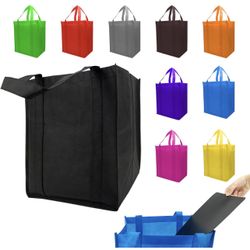 10 Pack Reusable Shopping Bags - 14.9x12.6x9.4 Inth Bulk Tote Bag for Grocery with 5 Pack Thick Plastic Bottom can Hold 50 Lbs, Foldable & Durable wit