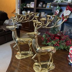 Large Brass Reindeer Candle Holders