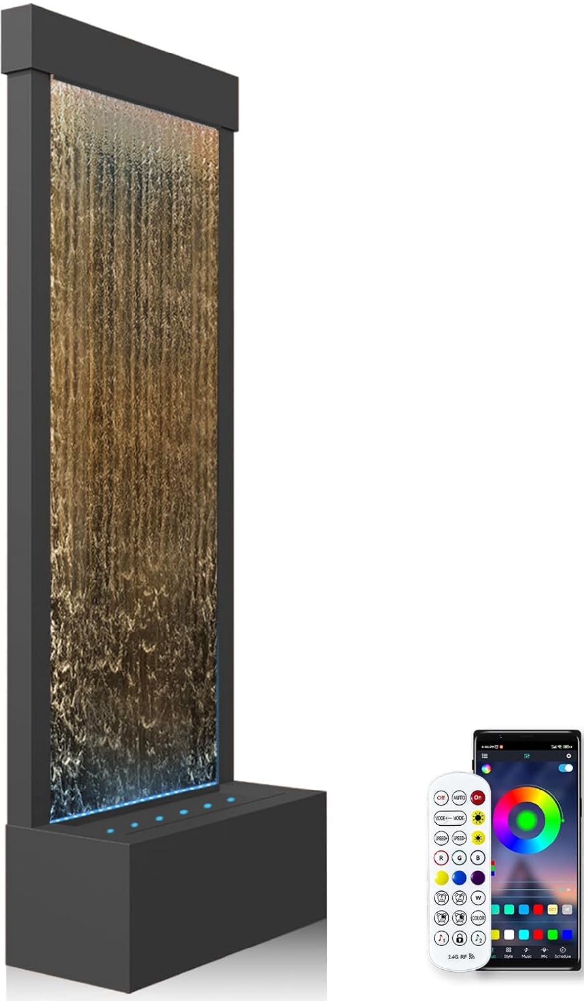 48" Indoor Waterfall with App-Controlled RGB Lights, Elegant Floor Fountain, Floor Standing Water Feature, Indoor Fountain & Waterfall Freestanding