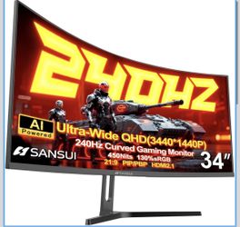 SANSUI 34 Inch 240Hz Ultrawide Curved Gaming Monitor
