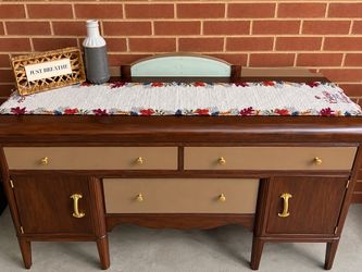 Vintage Wood Sideboard 1930 Art Deco Waterfall Buffet