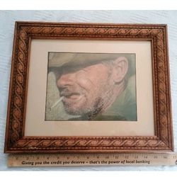 Smoking Cowboy Artwork Wooden Frame Medium CK Pictured Sizes