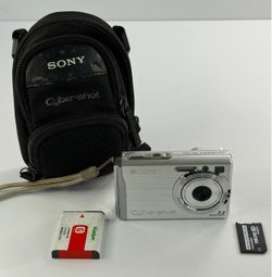 Sony Cyber-shot DSC-W80 7.2MP Digital Camera Silver Tested w/Battery Bag Adapter Clean